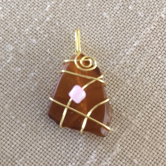 Hand Crafted Jewelry - Hand Crafted Sea Glass Pendant Brown Boho